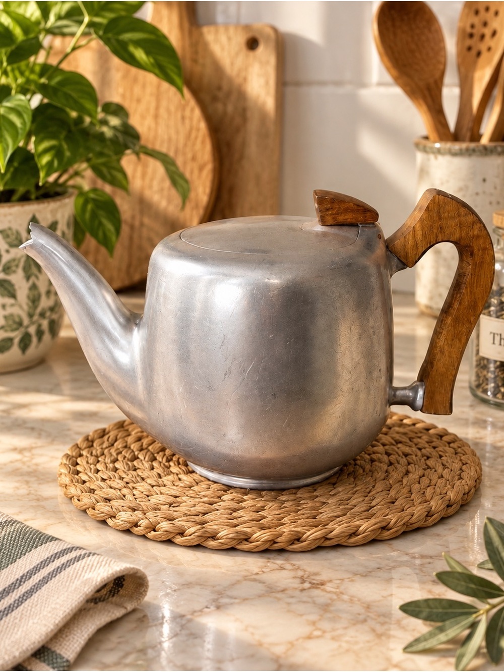 PICQUOT WARE VINTAGE METAL TEAPOT / PITCHER –  MCM